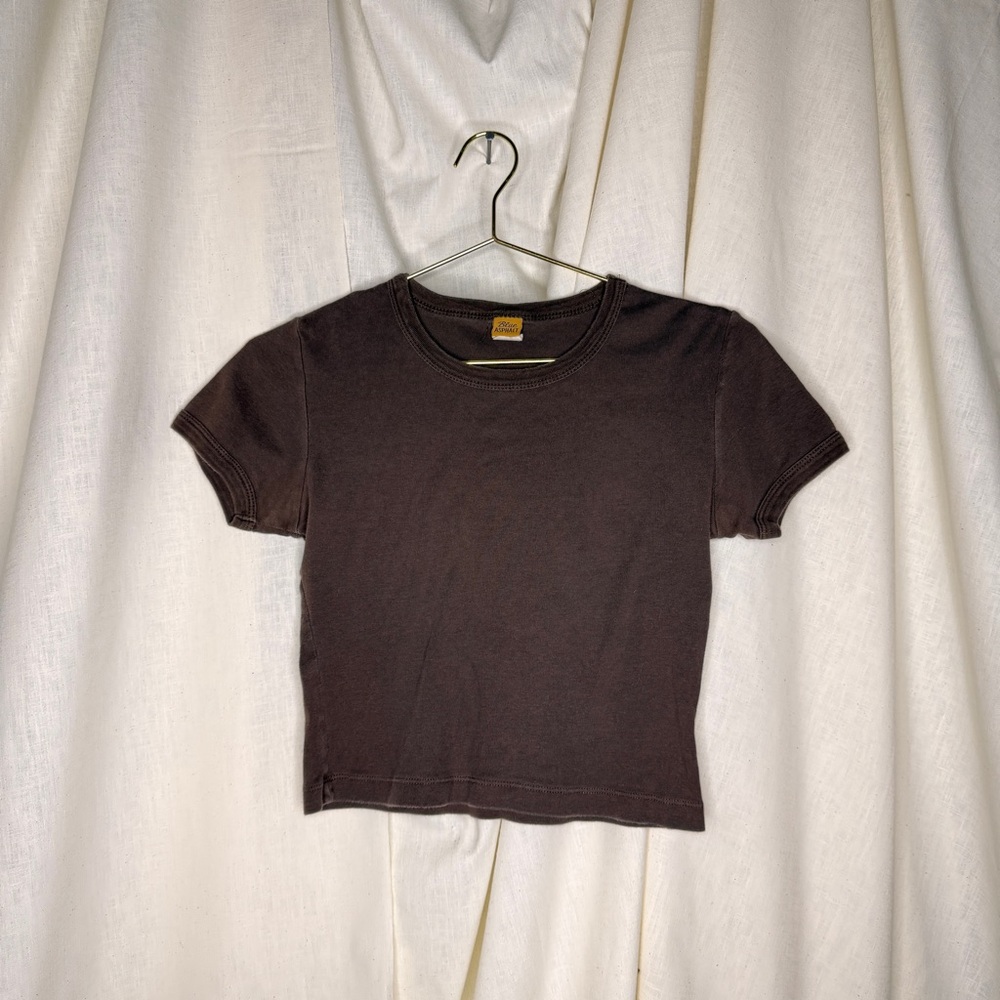 Vintage Y2K Chocolate Brown 🍫 Baby Tee Shirt Crop Top (adult size L) EUC Cute